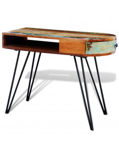 Scrivania in Legno Massello di Recupero con Gambe in Ferro 2