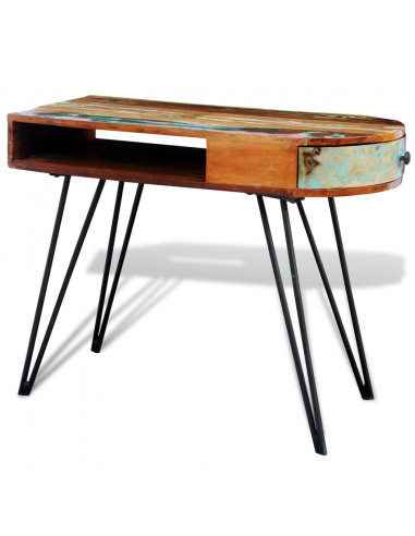 Scrivania in Legno Massello di Recupero con Gambe in Ferro