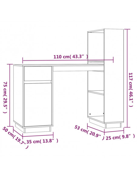 Scrivania Nera 110x53x117 cm in Legno Massello di Pino