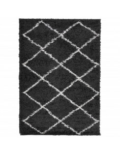 Tappeto Shaggy a Pelo Lungo Moderno Nero e Crema 140x200 cm
