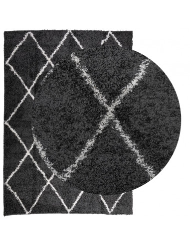 Tappeto Shaggy a Pelo Lungo Moderno Nero e Crema 140x200 cm