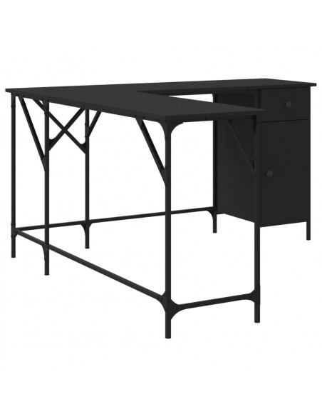 Scrivania Nera 141x141x75 cm in Legno Multistrato