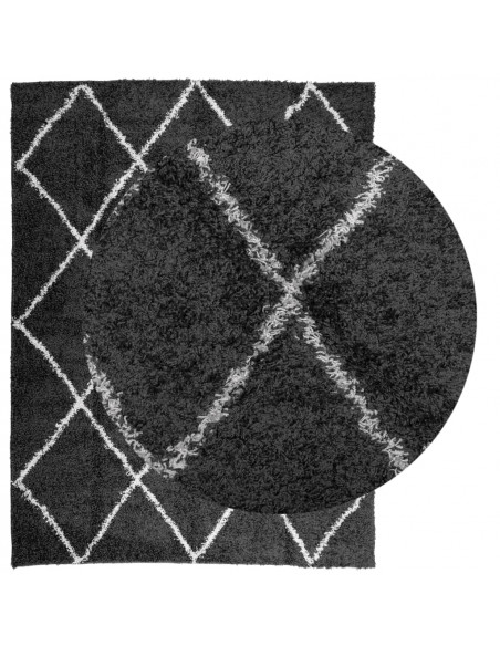 Tappeto Shaggy a Pelo Lungo Moderno Nero e Crema 300x400 cm