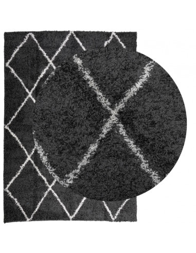 Tappeto Shaggy a Pelo Lungo Moderno Nero e Crema 160x230 cm