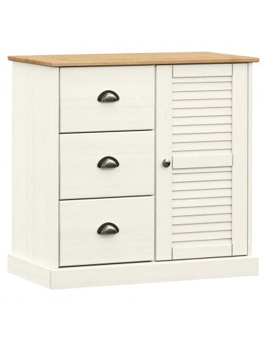 Credenza Cassetti VIGO Bianco 78x40x75 cm Legno Massello Pino