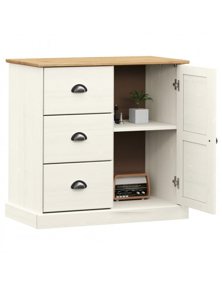 Credenza Cassetti VIGO Bianco 78x40x75 cm Legno Massello Pino