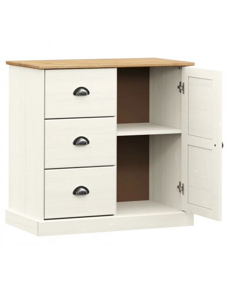 Credenza Cassetti VIGO Bianco 78x40x75 cm Legno Massello Pino