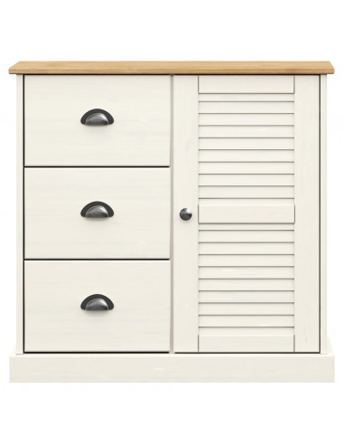 Credenza Cassetti VIGO Bianco 78x40x75 cm Legno Massello Pino