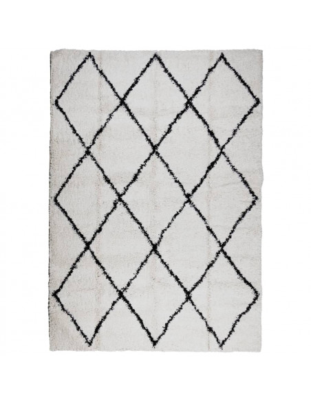 Tappeto Shaggy a Pelo Lungo Moderno Crema e Nero 160x230 cm