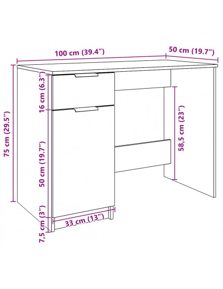 Scrivania Rovere Artigianale 100x50x75 cm in Legno Multistrato