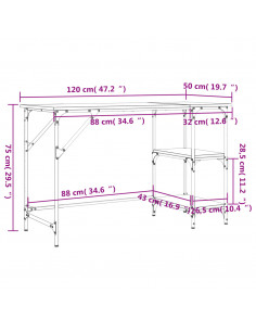 Scrivania Rovere Fumo 120x50x75cm Metallo e Legno Multistrato 2