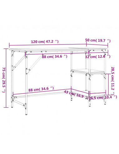 Scrivania Rovere Fumo 120x50x75cm Metallo e Legno Multistrato