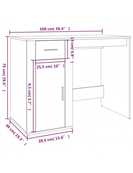 Scrivania Rovere Marrone 100x49x75 cm in Legno Multistrato