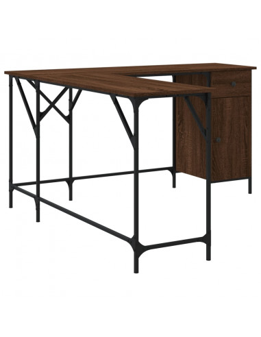 Scrivania Rovere Marrone 141x141x75 cm in Legno Multistrato