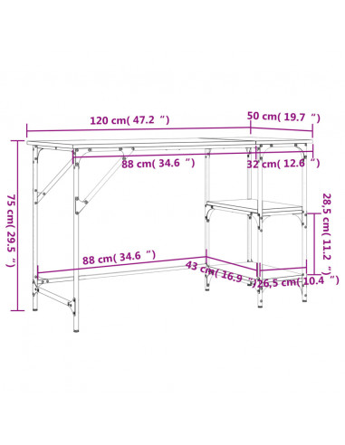 Scrivania Rovere Sonoma 120x50x75cm Metallo e Legno Multistrato