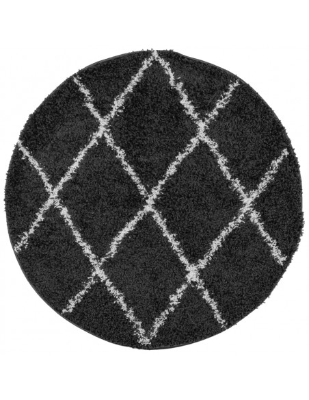 Tappeto Shaggy a Pelo Lungo Moderno Nero e Crema Ø 120 cm