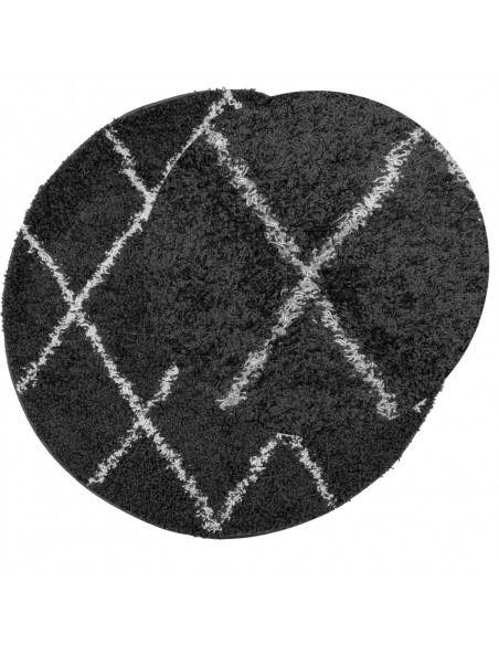 Tappeto Shaggy a Pelo Lungo Moderno Nero e Crema Ø 120 cm