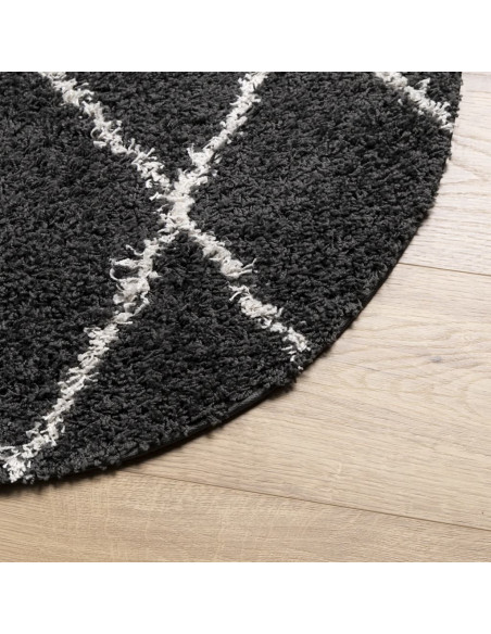 Tappeto Shaggy a Pelo Lungo Moderno Nero e Crema Ø 120 cm