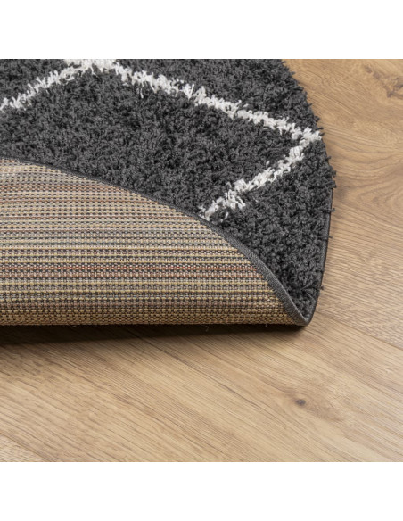 Tappeto Shaggy a Pelo Lungo Moderno Nero e Crema Ø 120 cm