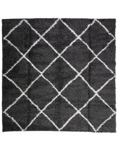 Tappeto Shaggy a Pelo Lungo Moderno Nero e Crema 120x120 cm
