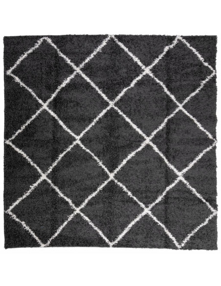 Tappeto Shaggy a Pelo Lungo Moderno Nero e Crema 120x120 cm