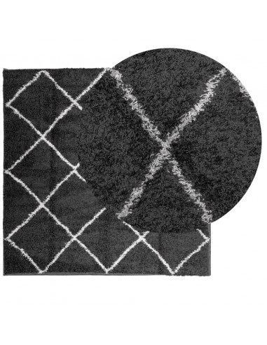 Tappeto Shaggy a Pelo Lungo Moderno Nero e Crema 120x120 cm
