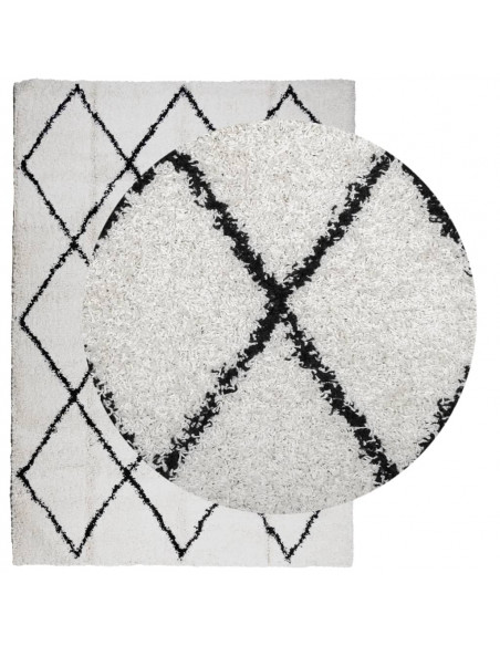Tappeto Shaggy a Pelo Lungo Moderno Crema e Nero 140x200 cm
