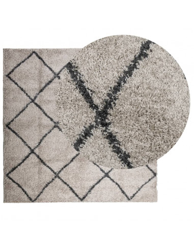 Tappeto Shaggy a Pelo Lungo Moderno Beige e Antracite 160x160cm