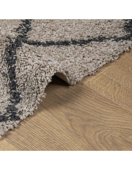 Tappeto Shaggy a Pelo Lungo Moderno Beige e Antracite 160x160cm
