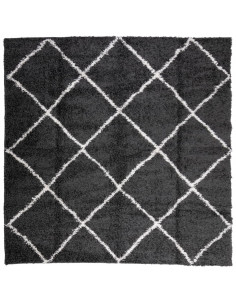 Tappeto Shaggy a Pelo Lungo Moderno Nero e Crema 240x240 cm
