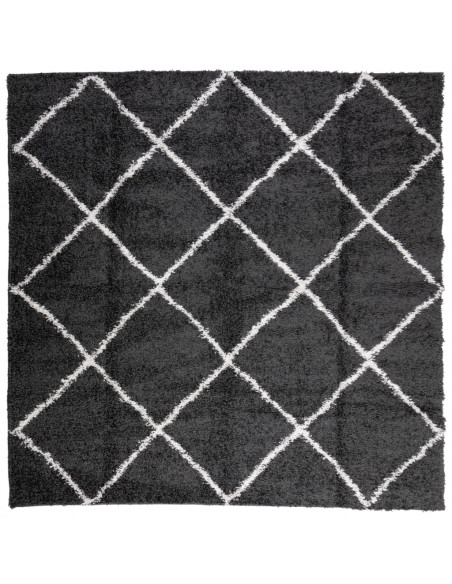 Tappeto Shaggy a Pelo Lungo Moderno Nero e Crema 240x240 cm