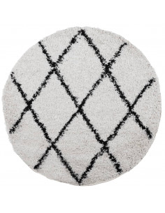 Tappeto Shaggy a Pelo Lungo Moderno Crema e Nero Ø 100 cm