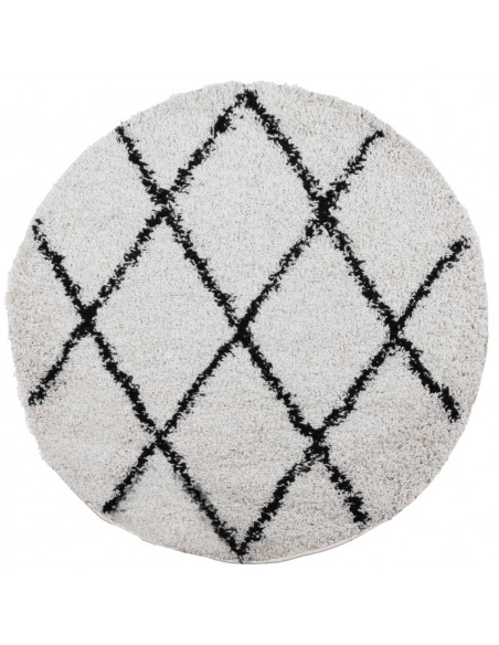 Tappeto Shaggy a Pelo Lungo Moderno Crema e Nero Ø 100 cm