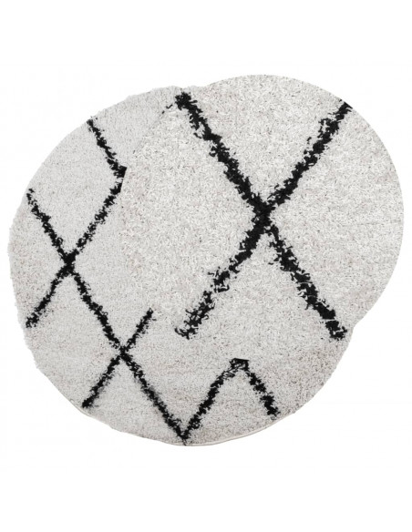 Tappeto Shaggy a Pelo Lungo Moderno Crema e Nero Ø 100 cm