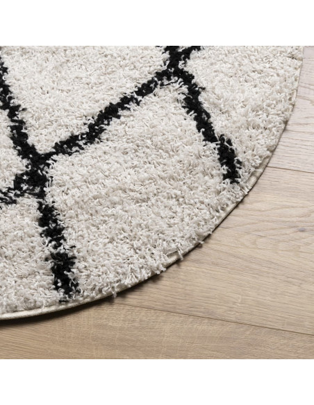 Tappeto Shaggy a Pelo Lungo Moderno Crema e Nero Ø 100 cm