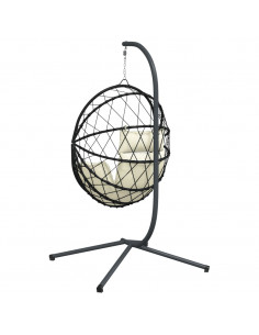 Sedia a Uovo Sospesa con Supporto Beige in Polyrattan e Acciaio