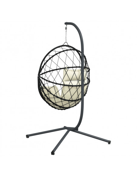 Sedia a Uovo Sospesa con Supporto Beige in Polyrattan e Acciaio