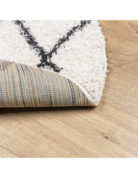 Tappeto Shaggy a Pelo Lungo Moderno Crema e Nero Ø 100 cm