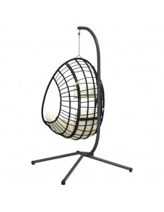 Sedia a Uovo Sospesa con Supporto Beige in Polyrattan e Acciaio