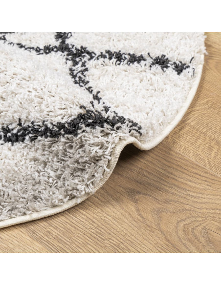 Tappeto Shaggy a Pelo Lungo Moderno Crema e Nero Ø 100 cm