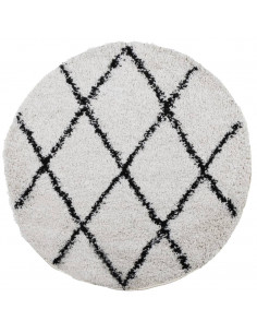 Tappeto Shaggy a Pelo Lungo Moderno Crema e Nero Ø 280 cm