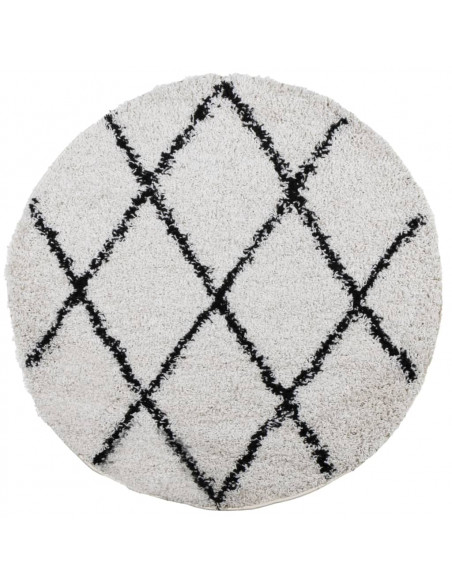 Tappeto Shaggy a Pelo Lungo Moderno Crema e Nero Ø 280 cm