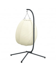 Sedia a Uovo Sospesa con Supporto Beige in Tessuto e Acciaio