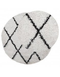 Tappeto Shaggy a Pelo Lungo Moderno Crema e Nero Ø 280 cm 2