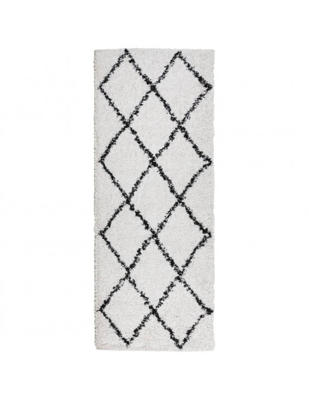 Tappeto Shaggy a Pelo Lungo Moderno Crema e Nero 80x200 cm