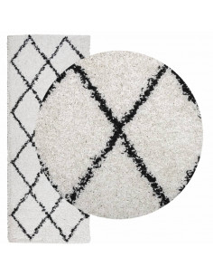 Tappeto Shaggy a Pelo Lungo Moderno Crema e Nero 80x200 cm 2
