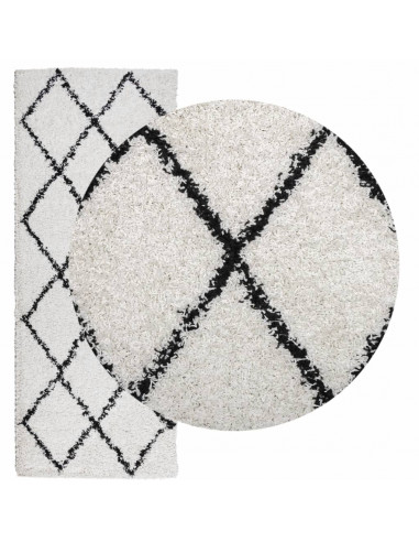 Tappeto Shaggy a Pelo Lungo Moderno Crema e Nero 80x200 cm