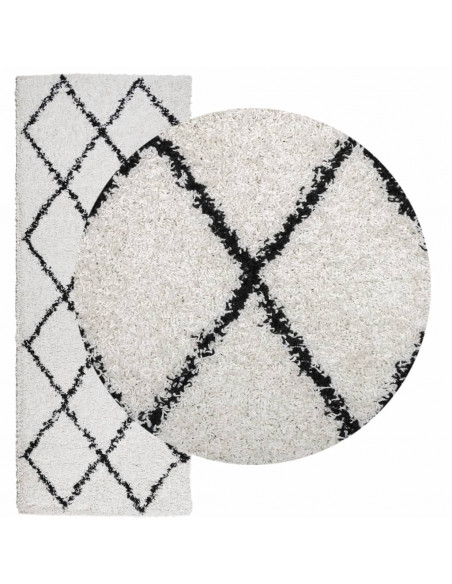 Tappeto Shaggy a Pelo Lungo Moderno Crema e Nero 80x200 cm