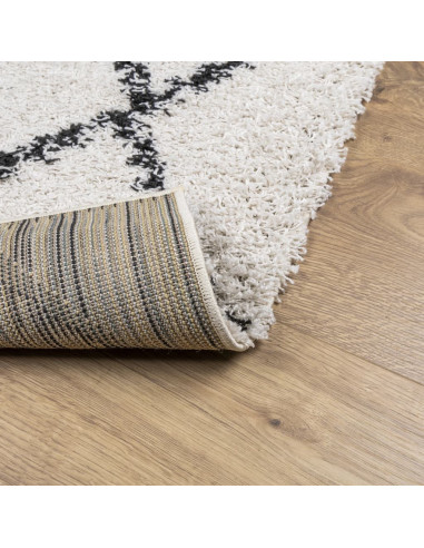 Tappeto Shaggy a Pelo Lungo Moderno Crema e Nero 80x200 cm