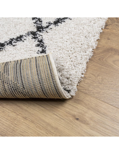 Tappeto Shaggy a Pelo Lungo Moderno Crema e Nero 80x200 cm